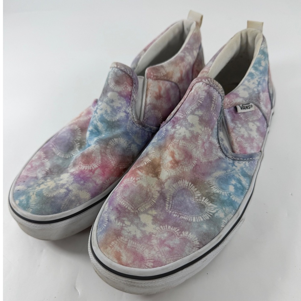 Vans Classic Slip On Pastel Tie Dye Heart Print Sneakers Womens 6 Multi Color
